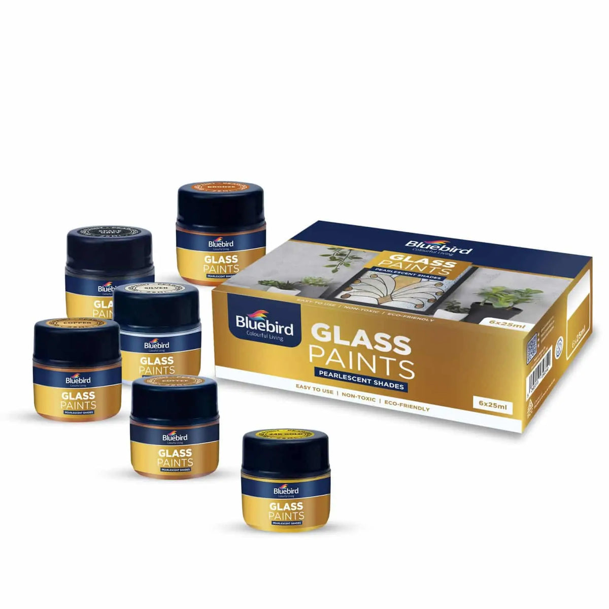 Glass Paints 25 ml | Set of 6 Pearlescent Colors | Bluebird