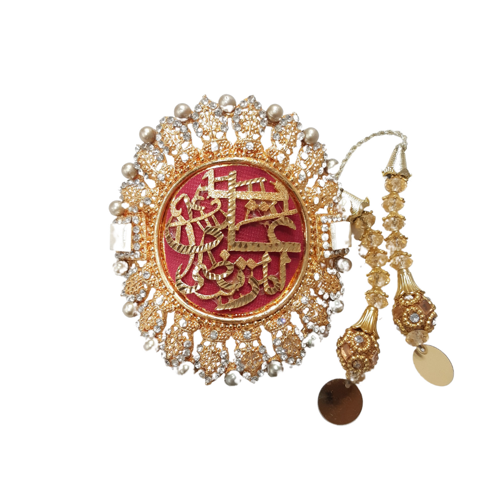 Red Metal Gold Imam Zamin for Groom with Zircons & Pearls