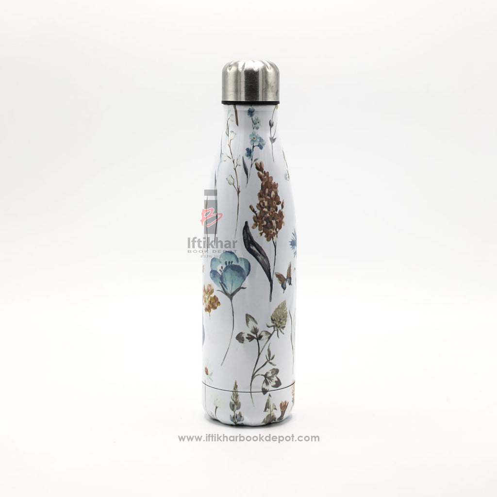 Water Bottle Metal  Flask No-1080 FLORAL WHITE PATTERN