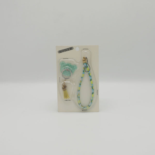Daisy Flower Blue Mickey Shaped Pop Socket With Floral Pattern Chain Yellow & Green
