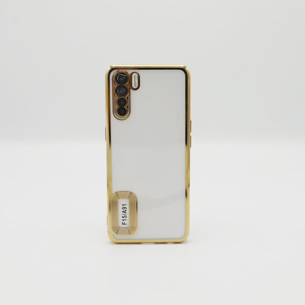 Oppo Mobile Pouch F15, A91 Golden Transparent Back Rs 500