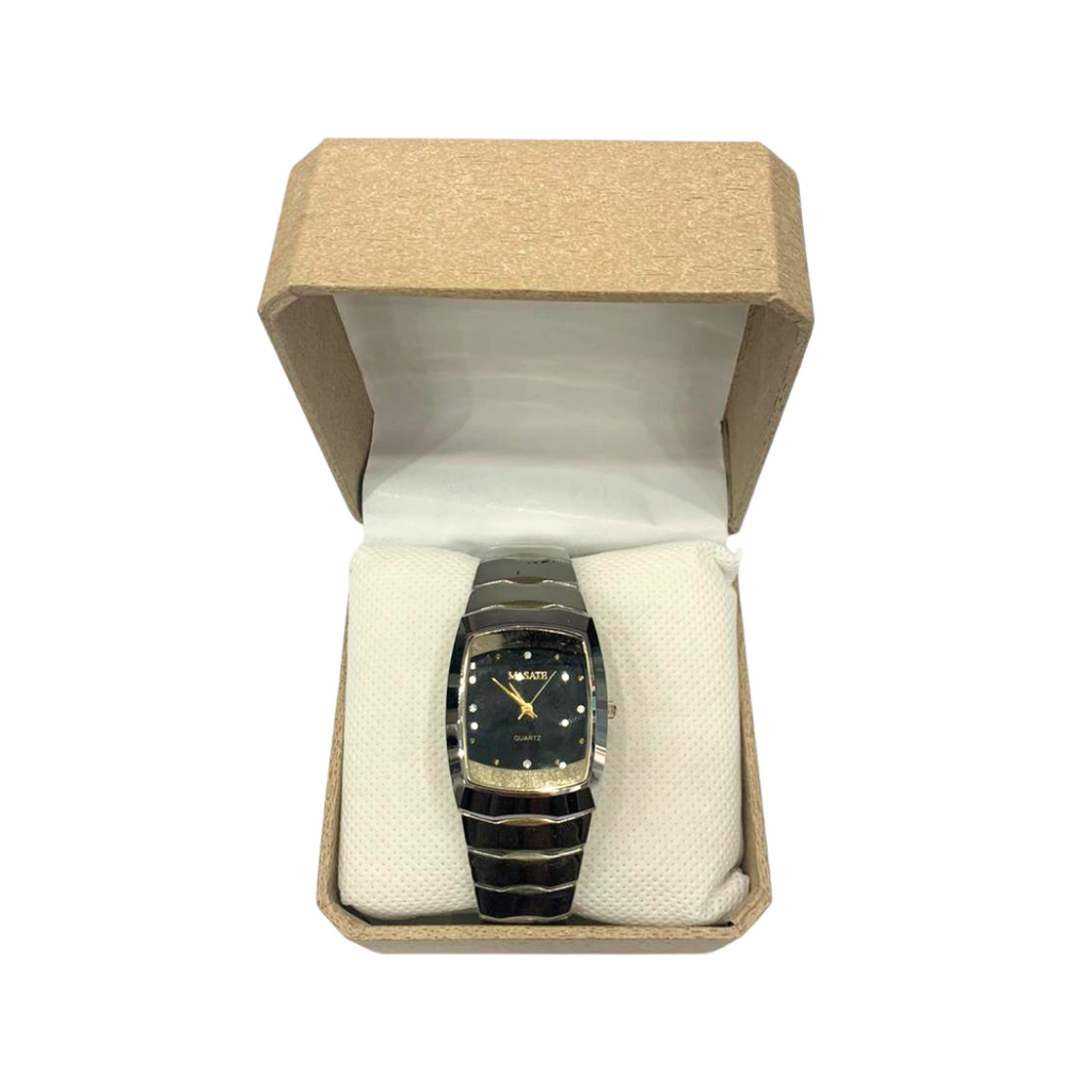 Shiny Black Wrist Watch with Sliver Dial Mens