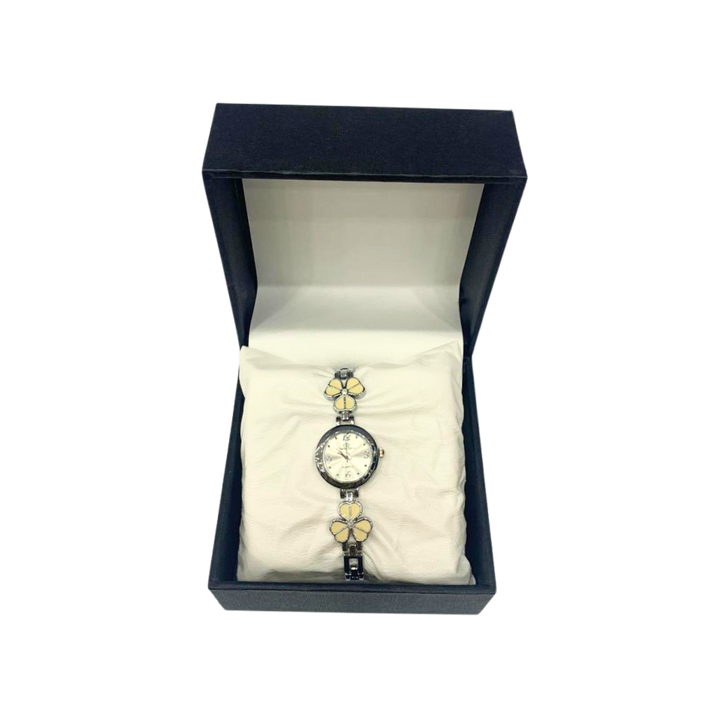 Floral Design Ladies Wrist Watch With Sliver Dial