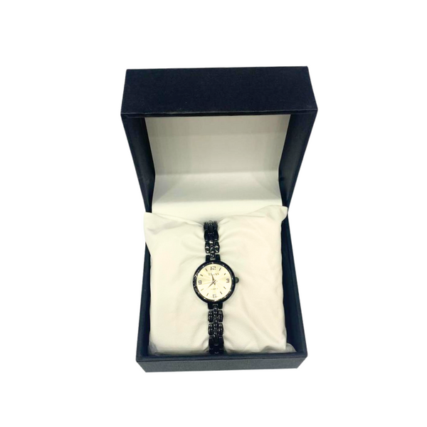 Ladies Wrist Watch Black Chain & Sliver Dial