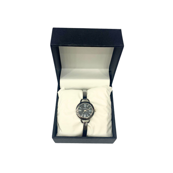 Ladies Wrist Watch Dark Sliver Band & Black