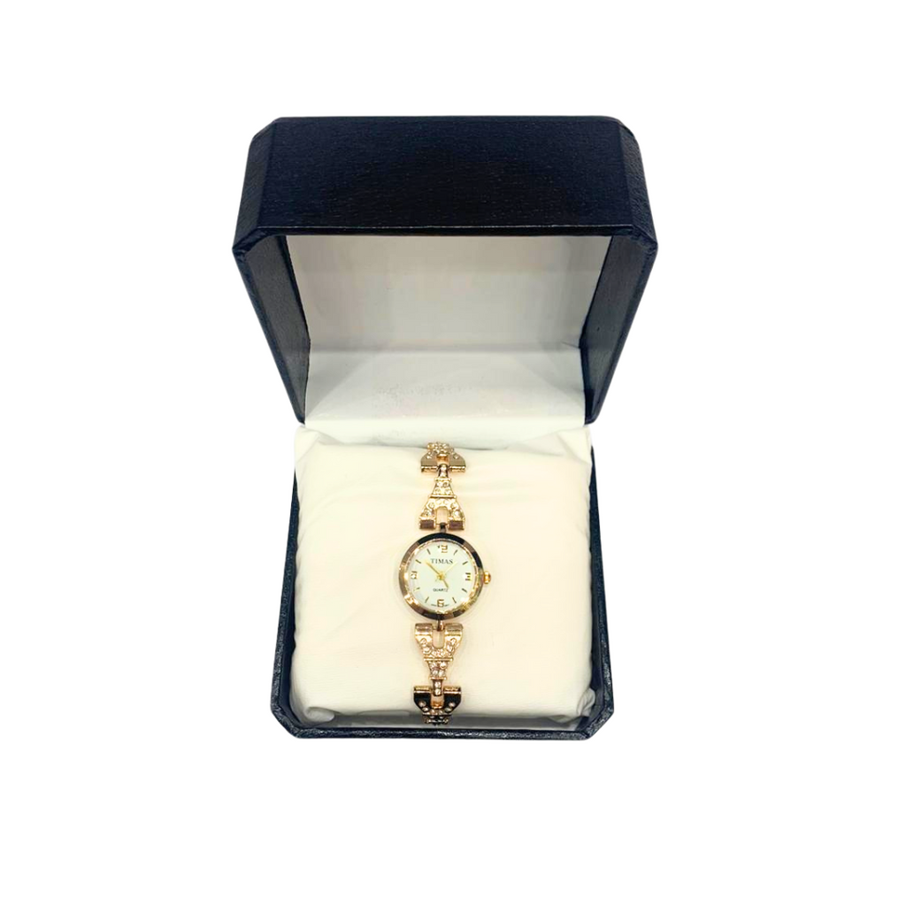 Ladies Wrist Watch in Shiny Golden band & White