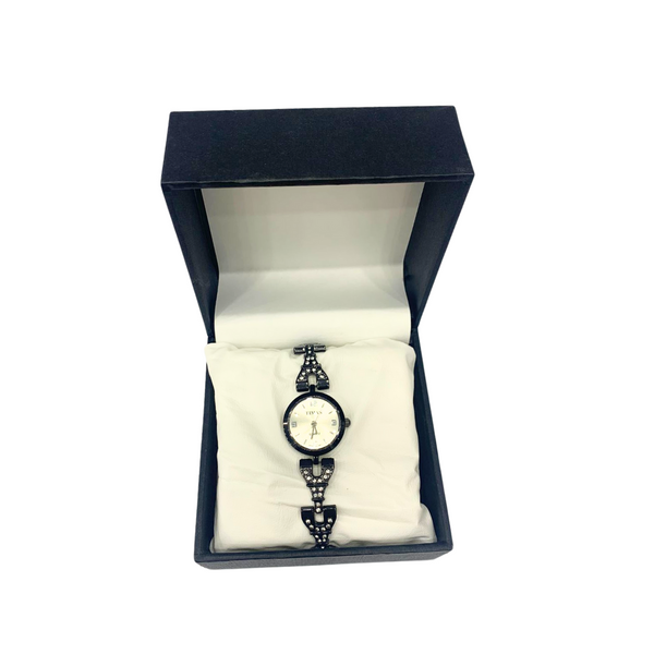 Ladies Wrist Watch Black in Sliver Dial