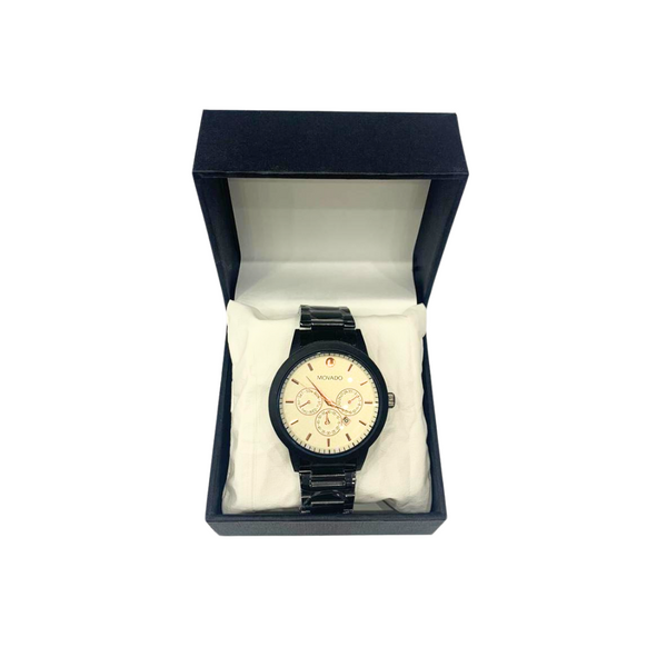 Very Elegant Black Wrist Watch For Men Off white Dial & Copper Needles