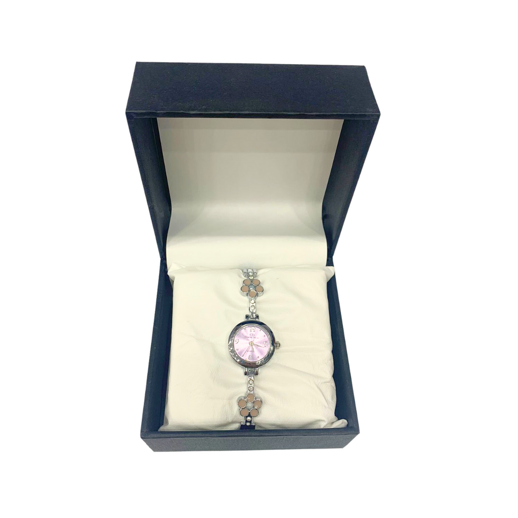Elegant Floral Design Wrist Watch For Ladies with Purple Dial