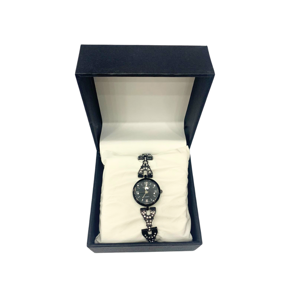 Ladies Wrist Watch for Ladies in Black Band Decorated With Stones