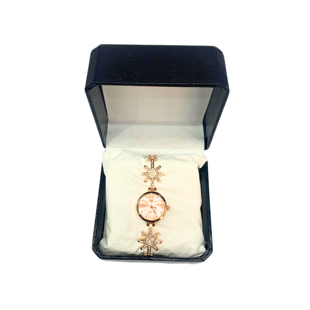 Copper color Wrist Watch For Ladies in Floral design with stone work