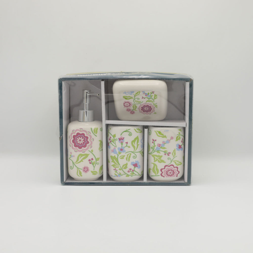 Ceramic Bath Set Green & Pink floral design