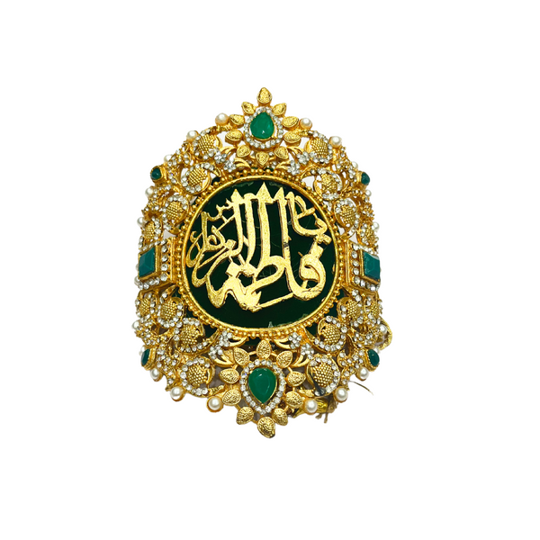 Green Imam Zamin in Green Color for Bride with Green Stone & Zircon Work