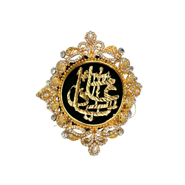 Green Metal Gold Imam Zamin for Groom with Zircons & Pearl Work