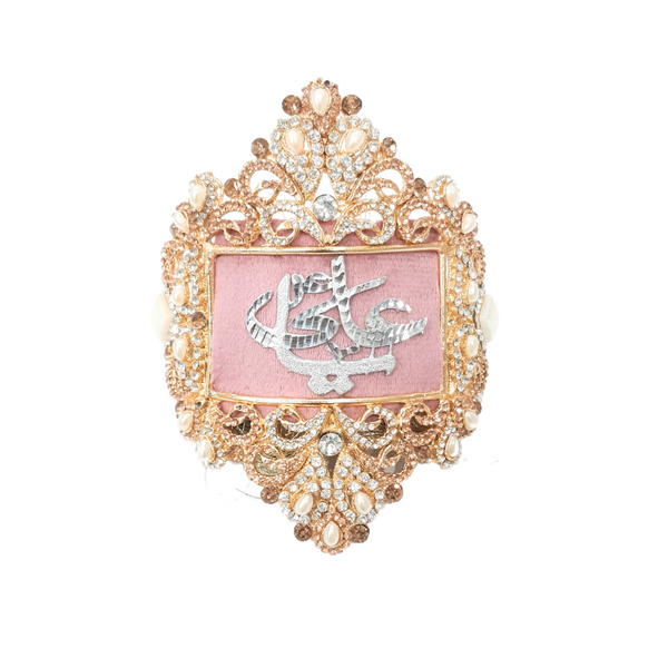 Pink Metal Gold Imam Zamin for Groom with Zircons & Pearls