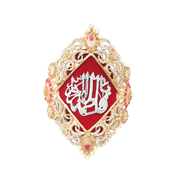 Red Color Metal Gold Imam Zamin for Bride with Zircon & Red Stones