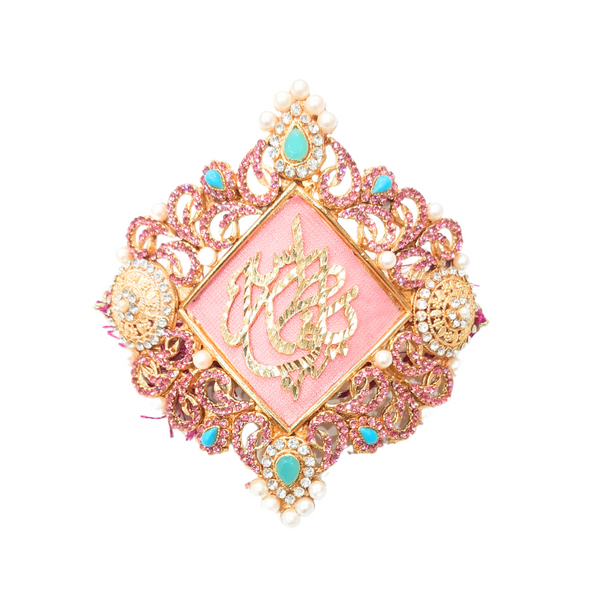 Tea Pink Imam Zamin in Metal Gold for Bride with Zircons