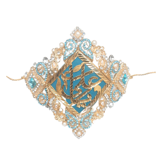 Light Blue Imam Zamin in Metal for Groom with Blue Zircons & Pearls
