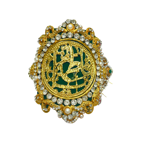 Green Imam Zamin in Golden Metal for Bride with Zircons & Pearl Work