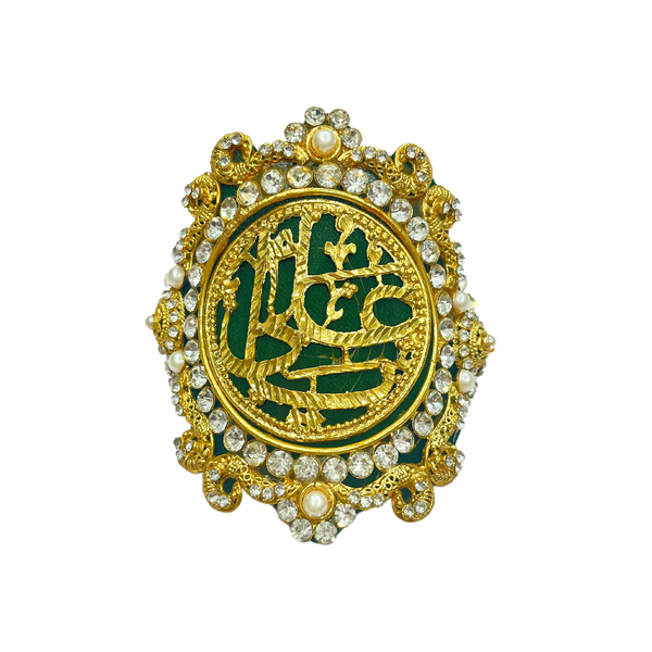 Green Imam Zamin in Golden Metal for Groom with Zircons & Pearl Work