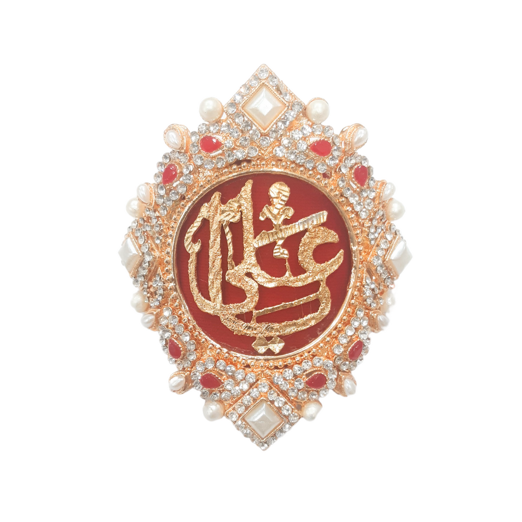 Red Imam Zamin in Metal for Groom with Zircons & Semi Precious Pearls