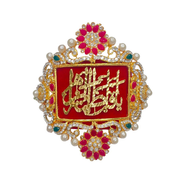 Red Imam Zamin in Metal Gold for Bride with Red & Diamond Cut Stones