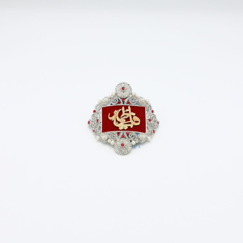 Red Imam Zamin in Silver Metal for Bride with Zircons & Stone Work