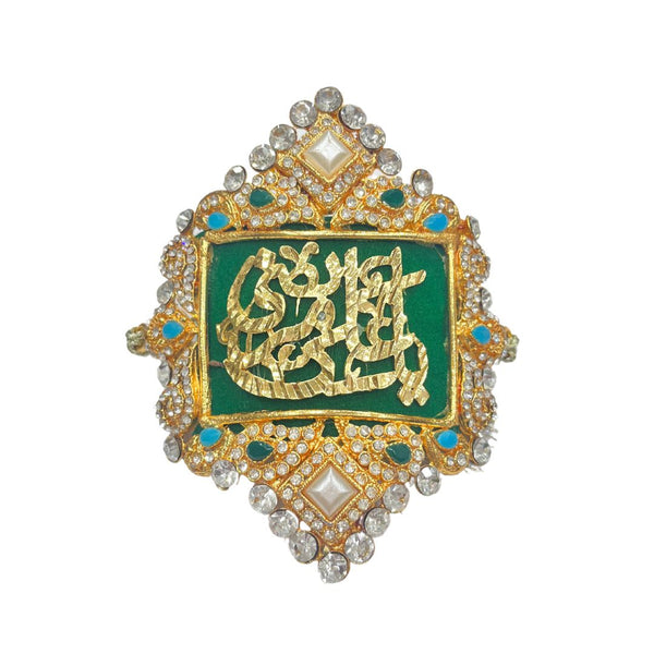 Green Imam Zamin in Metal Gold for Groom with Zircons & Semi Precious Stone Work