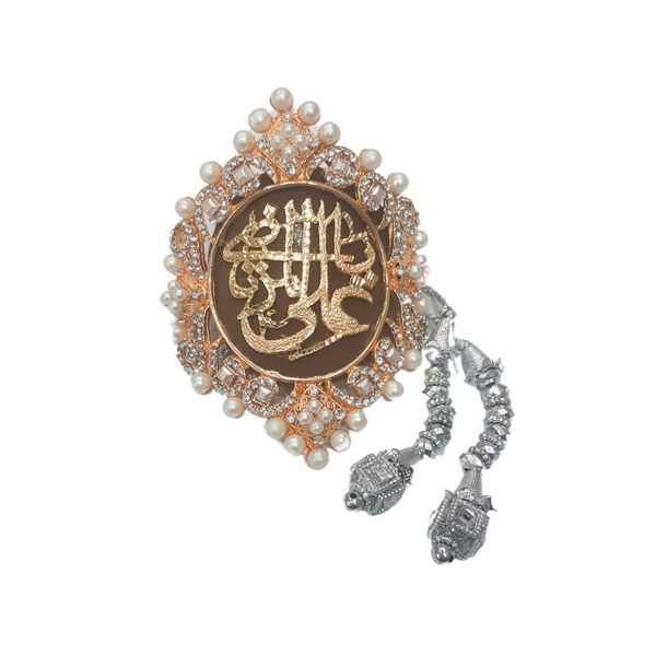 Copper Color Imam Zamin in Golden Metal for Groom with Pearls & Stone Work