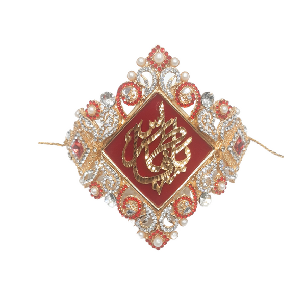 Red Imam Zamin in Metal Gold for Bride with Zircons & Red Stones With Pearls