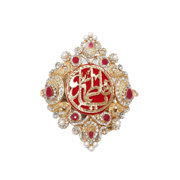 Red Imam Zamin in Metal Gold for Bride with Pearls & Red Stones