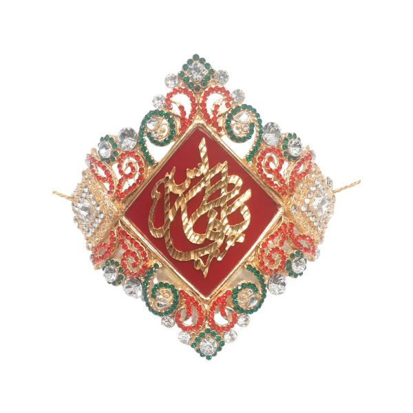 Red Imam Zamin in Metal Gold for Groom with Green & Red Stones With Zircons