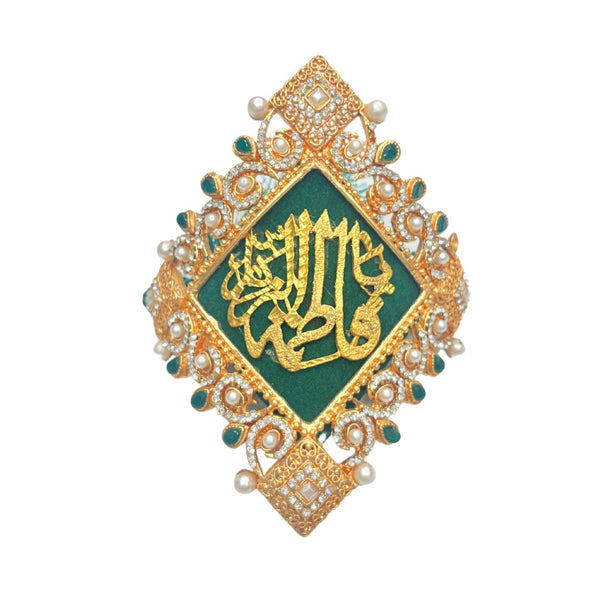 Green Imam Zamin in Metal Gold for Bride with Zircons & Stones Work