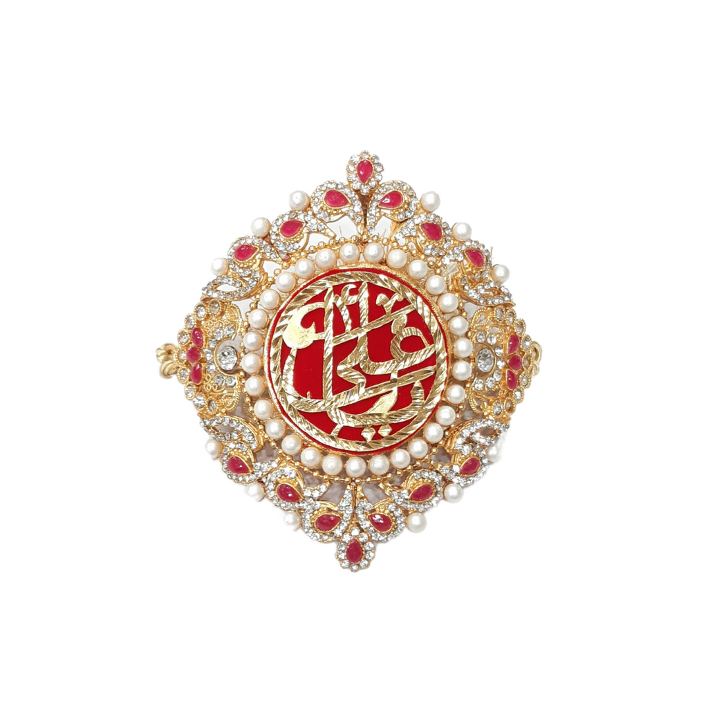 Red Imam Zamin in Metal Gold for Groom with Pearls & Red Stones ...