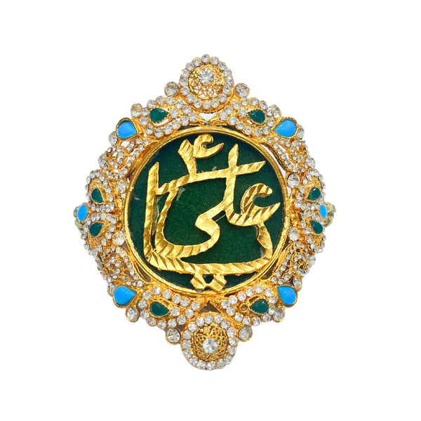 Green Imam Zamin in Metal Gold for Groom with Blue Stones & zircons