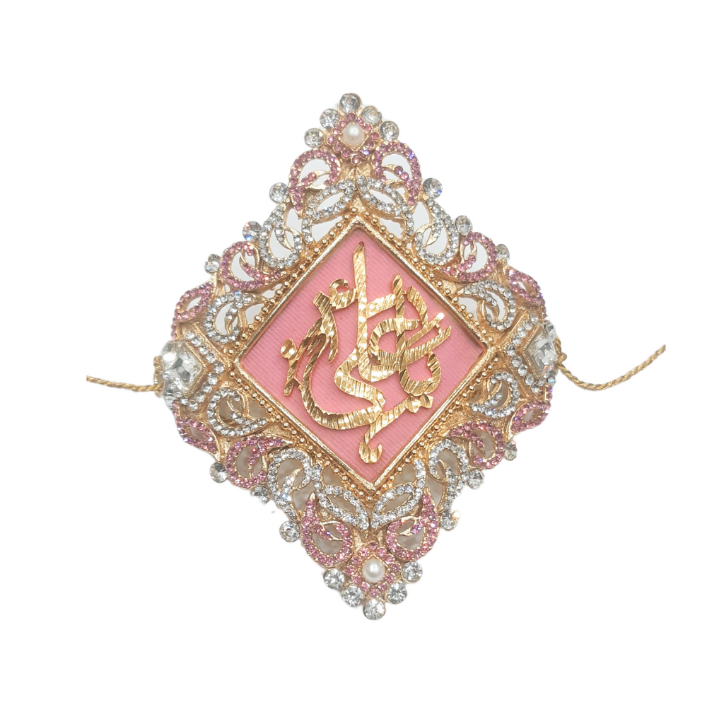 Pink Imam Zamin in Mteal For Groom with Pink & White Zircon Work