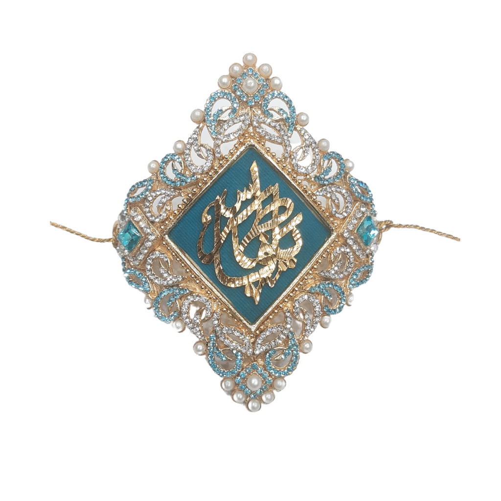 Light Blue Imam Zamin in Metal For bride with blue & White Zircon Work with pearls