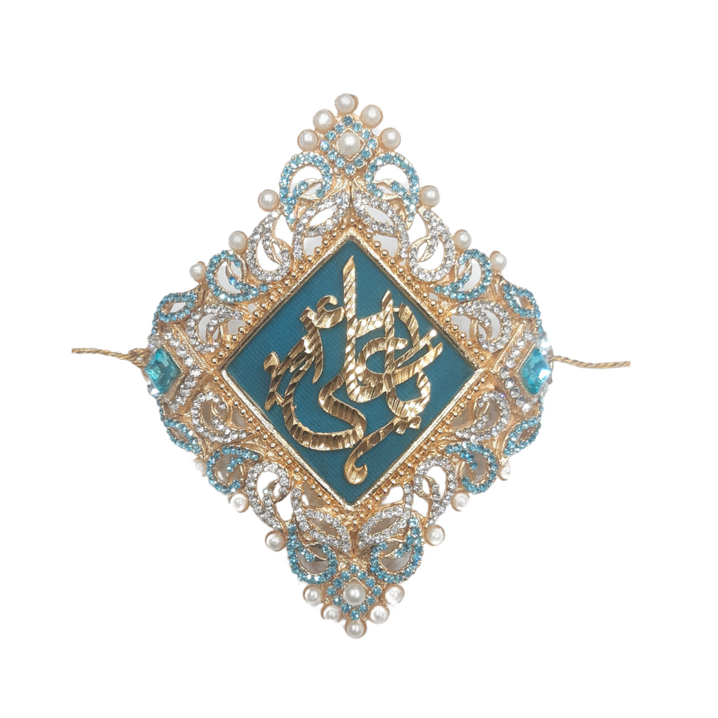 Light Blue Imam Zamin in Metal For Groom with blue & White Zircon Work with pearls