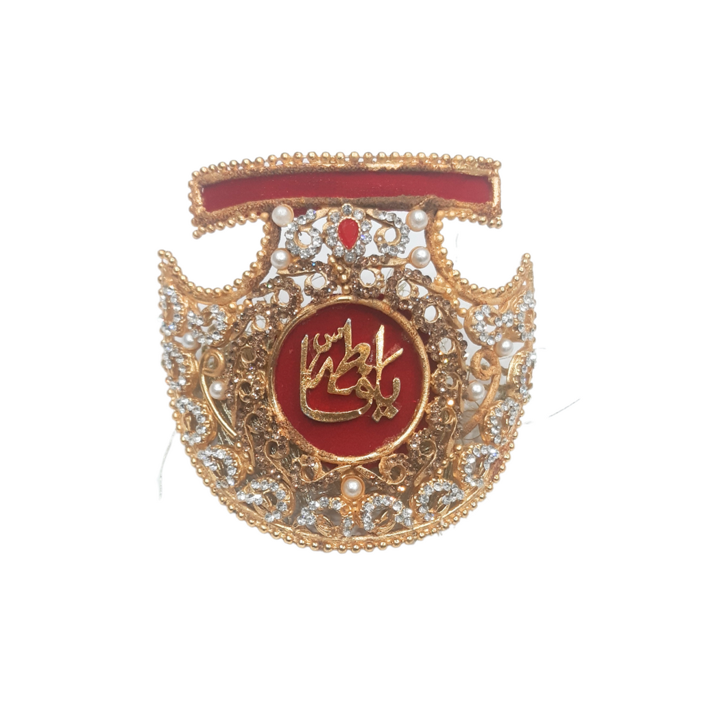 Red Imam Zamin in Metal For bride with White Zircon work