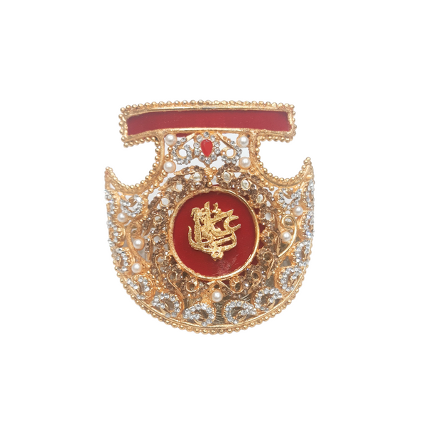 Red Imam Zamin in Metal For Groom with White Zircon work