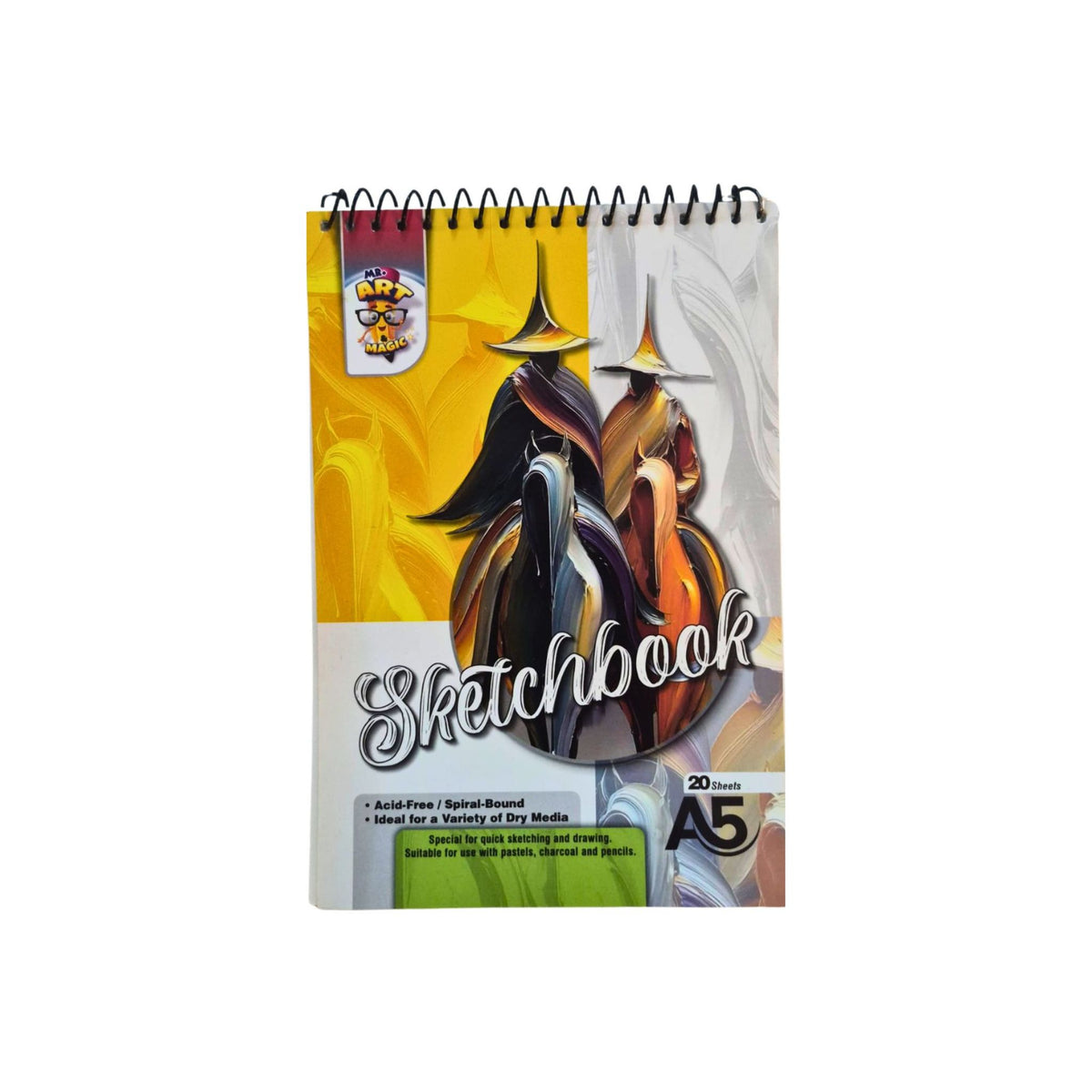 A5 Sketch Book 20 Sheets Mr Art n Magic Acid-Free Spiral Bound Sketchbook for Pencil Charcoal Pastel