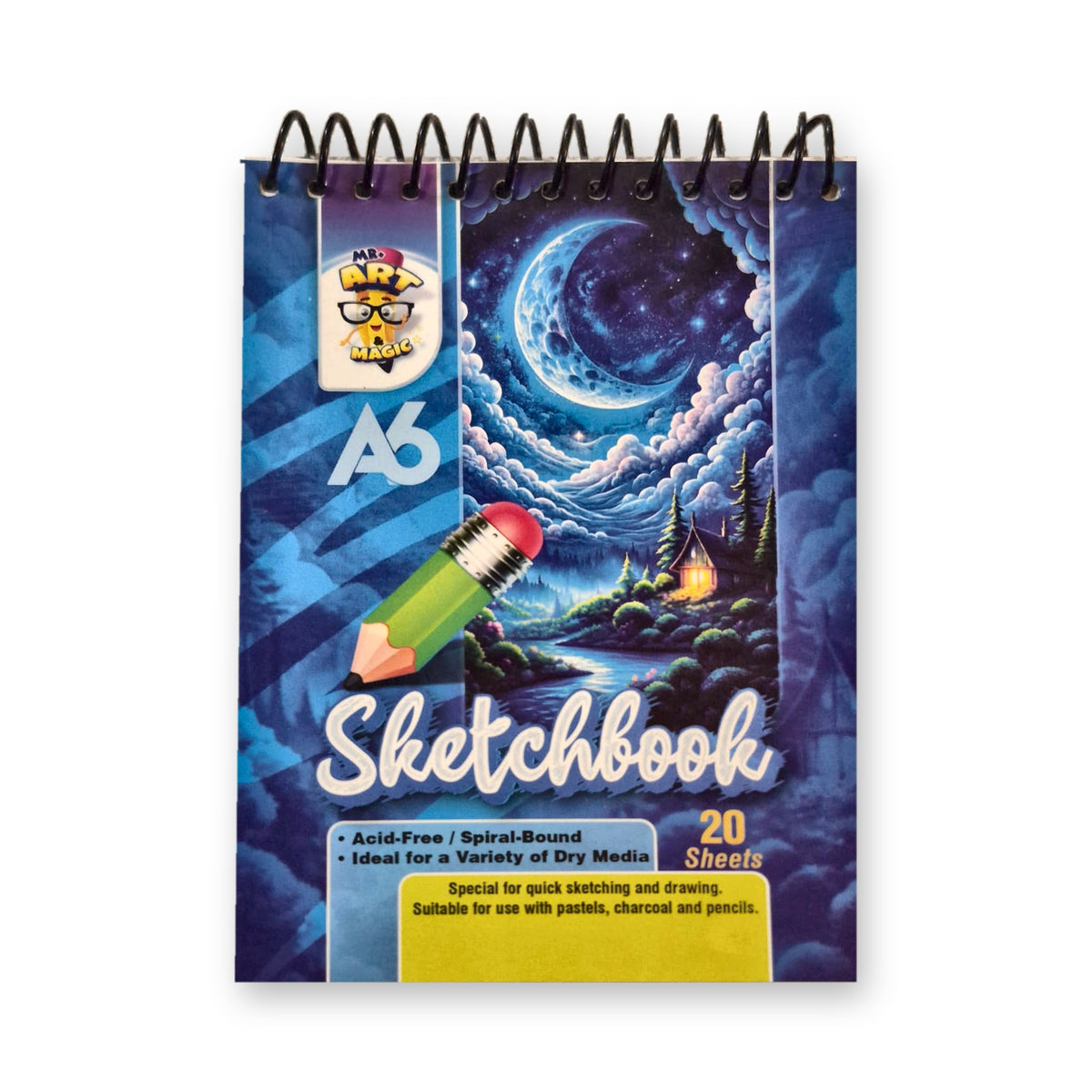A6 Sketch Book 20 Sheets | Mr. Art n Magic | Acid-Free Spiral Bound | Pencil, Charcoal & Pastel