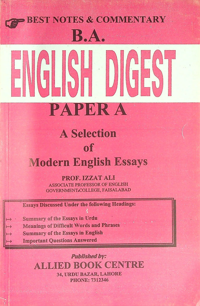 B.A English Digest Paper A Selection of Modren English Essays