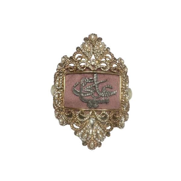 Pink Metal Gold Imam Zamin for Groom with Zircons & Pearls