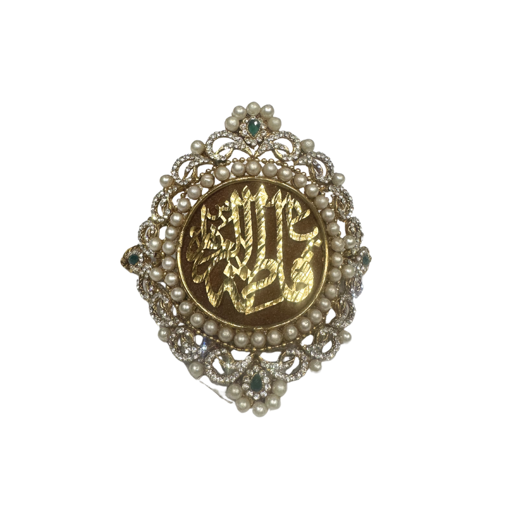 Brown Imam Zamin in Golden Metal  for Bride with Zircons & Sapphire Color Stone