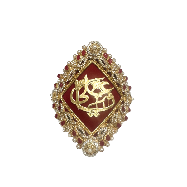 Red Metal Gold Imam Zamin for Groom Decorated with Pearls Red Stones & Zircons