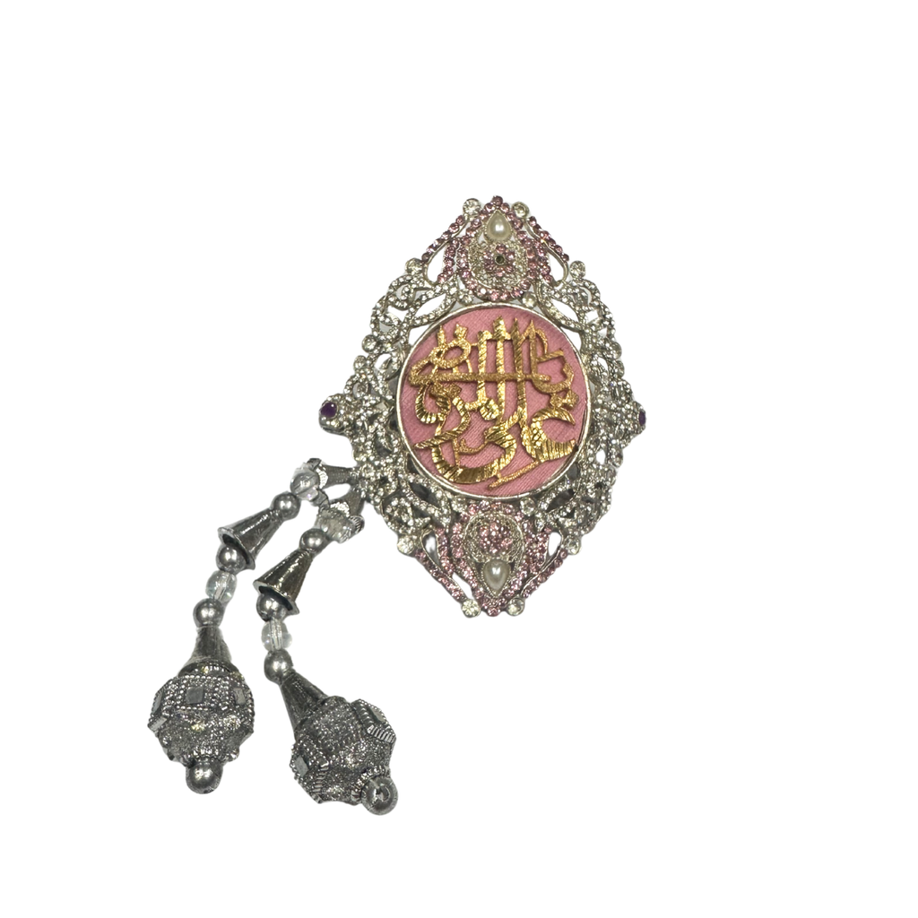 Pink Imam Zamin in Silver Metal for Groom with Zircons & Stone Work