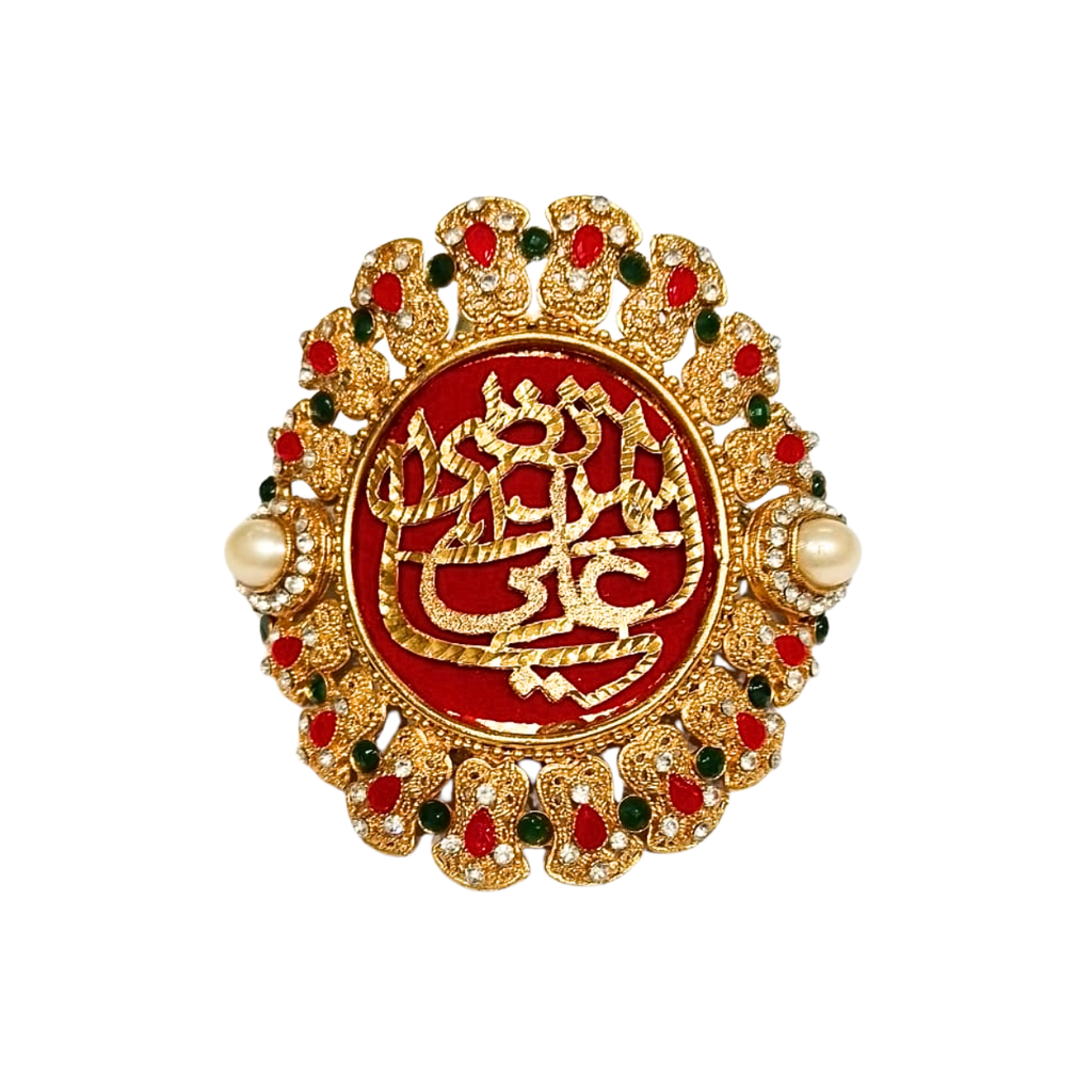 Red Imam Zamin in Metal Gold for Groom with Zircons & Stone Work