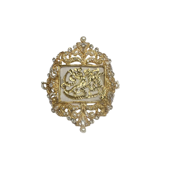White Imam Zamin in Metal Gold for Groom with Zircons & White Stones With Pearls