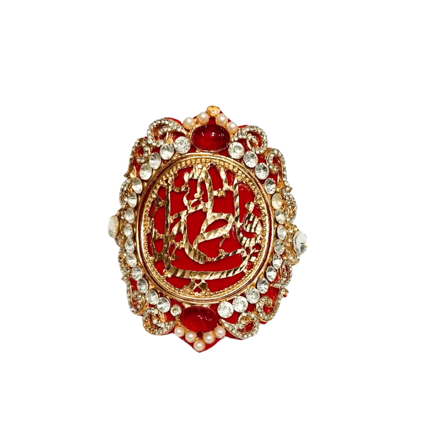 Red Imam Zamin in Metal Gold for Bride with Firozah & Zircons